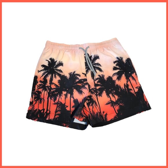 Open Edit Recycled Swim Trunks in Palm Trees Ombre NWT Black Med - Picture 1 of 8